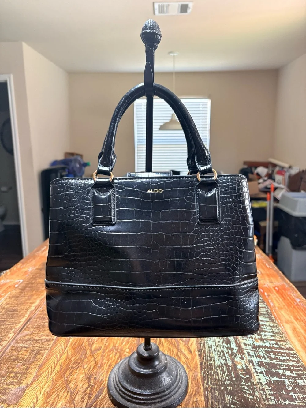 ALDO Limiaa Croc-Embossed Satchel Tote Bag in black 11.5”X12.5”